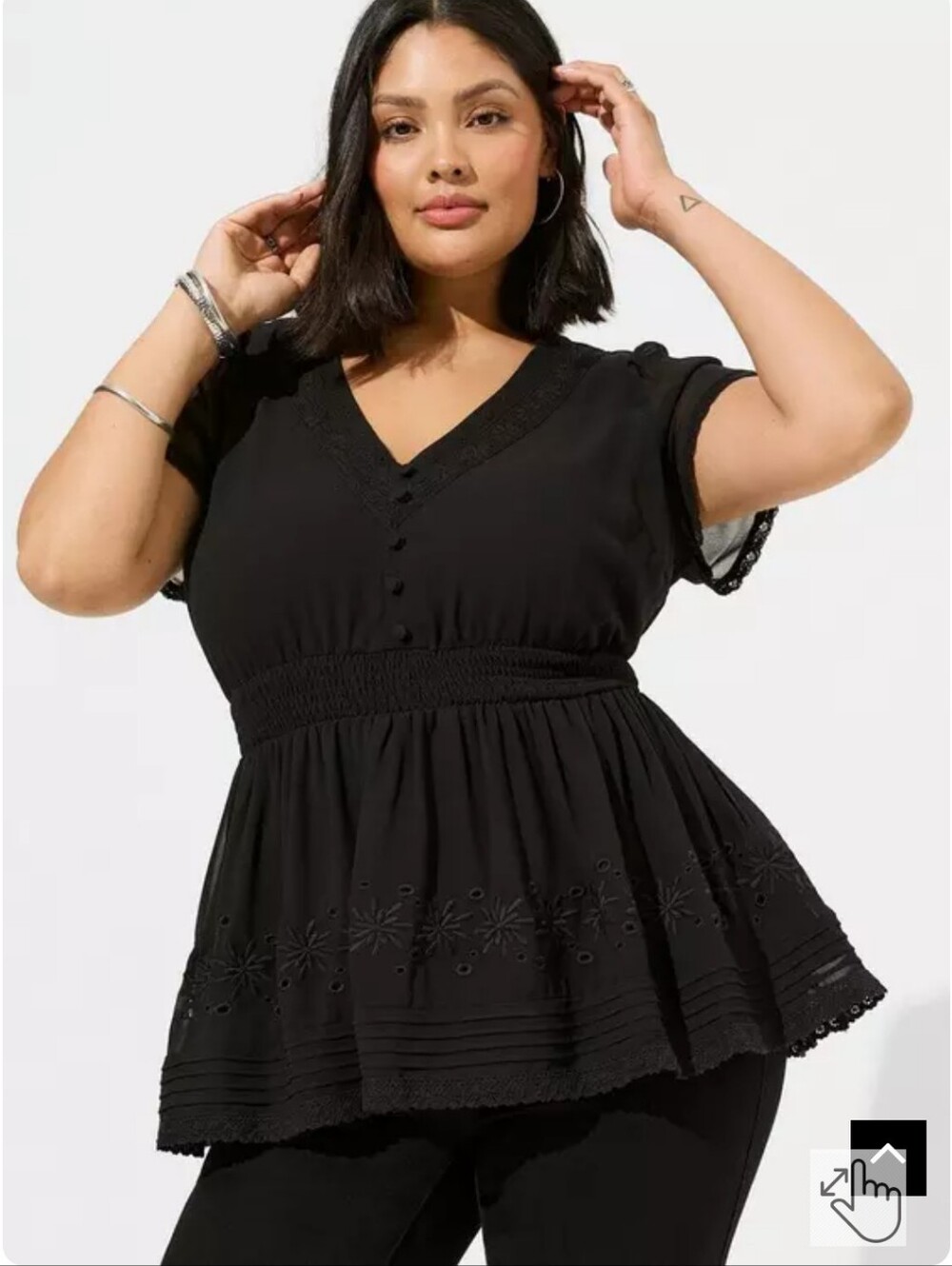 torrid Black Smocked Waist Eyelet Peplum Blouse